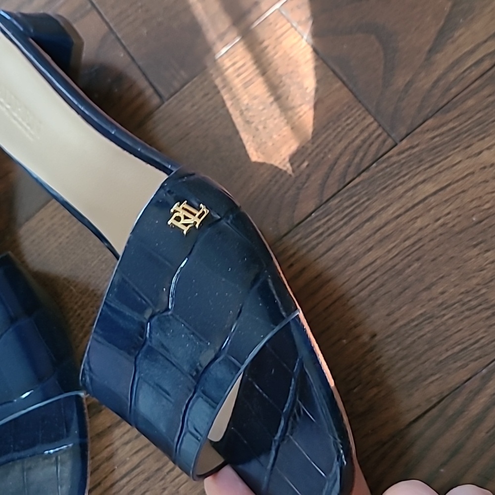 New Lauren Ralph Lauren Women's Fay Slip-on Navy Leather Dress Sandals Size 6.5 - Picture 3 of 8